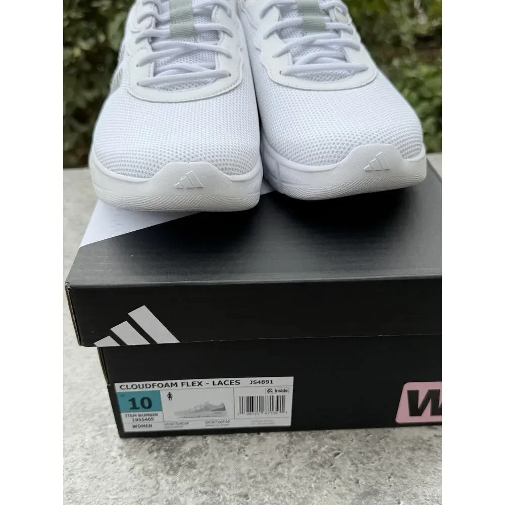 ADIDAS Cloudfoam Flex Laces Shoes Sneaker Women's Sz 10 White Wide Fit Width NWT